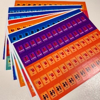 An array of cards in sheet format fanned out