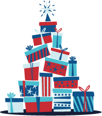 Illustration of Christmas presents in a pyramid