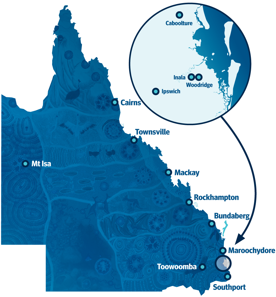 A map of Queensland showing our 13 regional offices